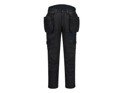 PORTWEST DX4 HOLSTER DX440 - Strečové slim fit montérky s odepínacími kapsami - celočerná (Velikost 48)
